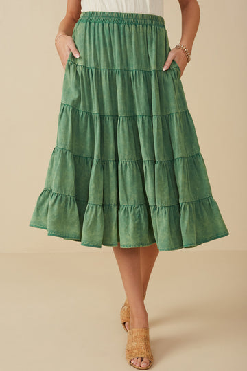 HY8073 Rust Womens Two Tone Washed Tiered Skirt Side
